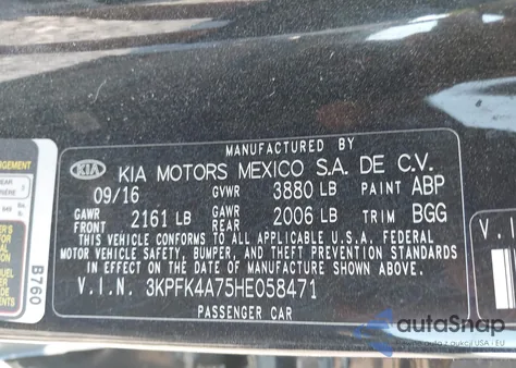 2017 Kia Forte Lx from USA, damaged, VIN 3KPFK4A75HE058471